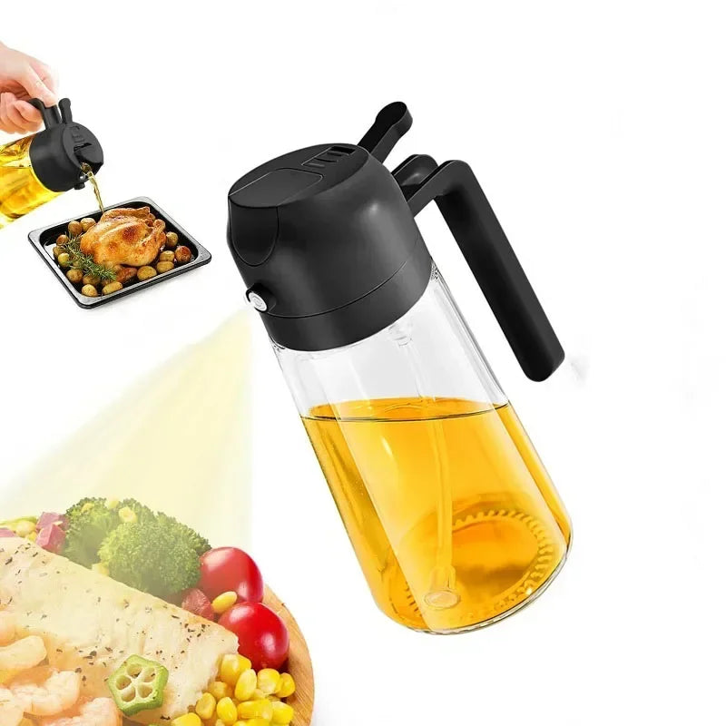 2 in1 Oil Spray Bottle Plastic Kitchen Barbecue Cooking Olive Oil Dispenser Oil Jar Baking Vinegar Sauce Spray Container